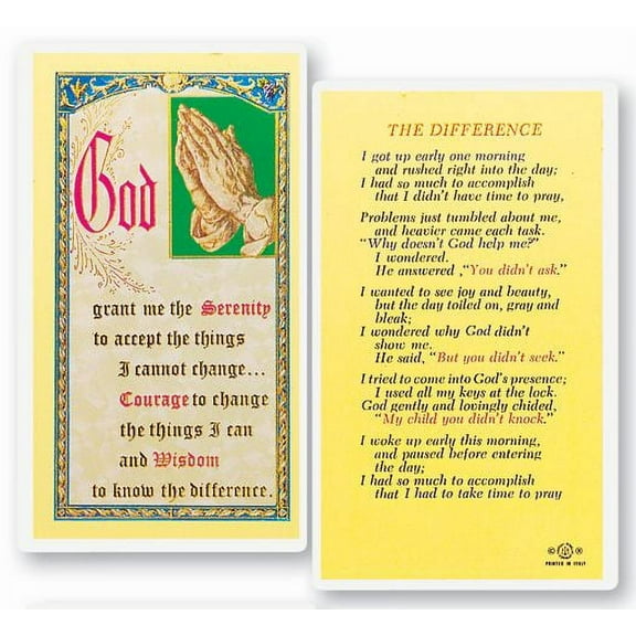 The Difference Laminated Catholic Prayer Holy Card with Prayer on Back, Pack of 25