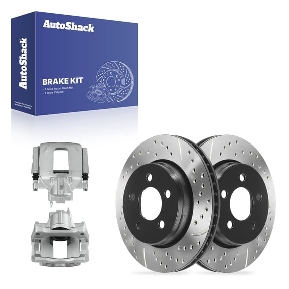 AutoShack Front Vented Drilled & Slotted E-Coated Brake Rotors   Calipers 4-PC Brake Kit Replacement for 2008-2012 Jeep Liberty 2007-2011 Dodge Nitro ShadowGuard 11.89" (302 mm)