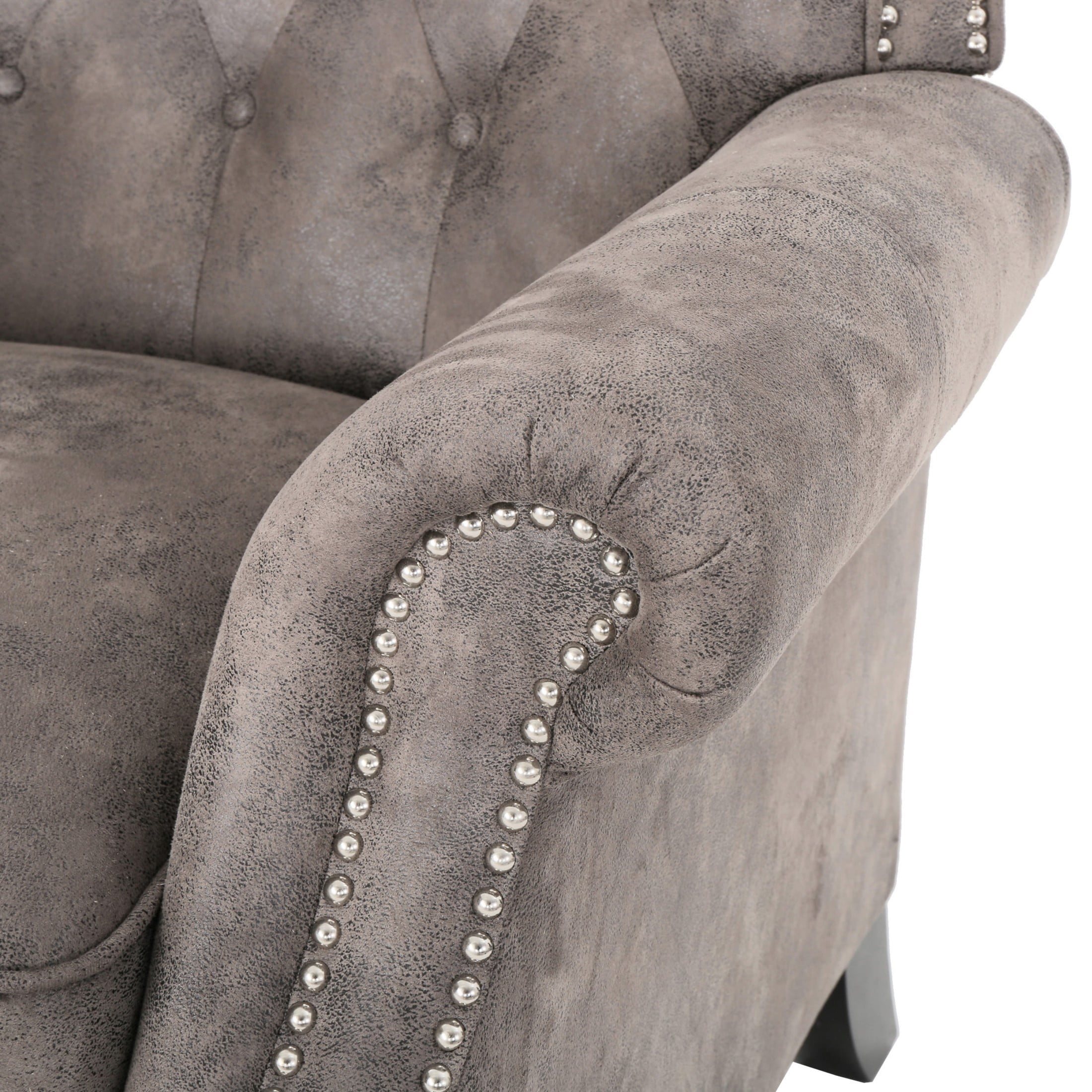 Christopher Knight Home Modern Manual Push Back Recliner with Rolled Arms, Nailhead Trim, Brown Gray
