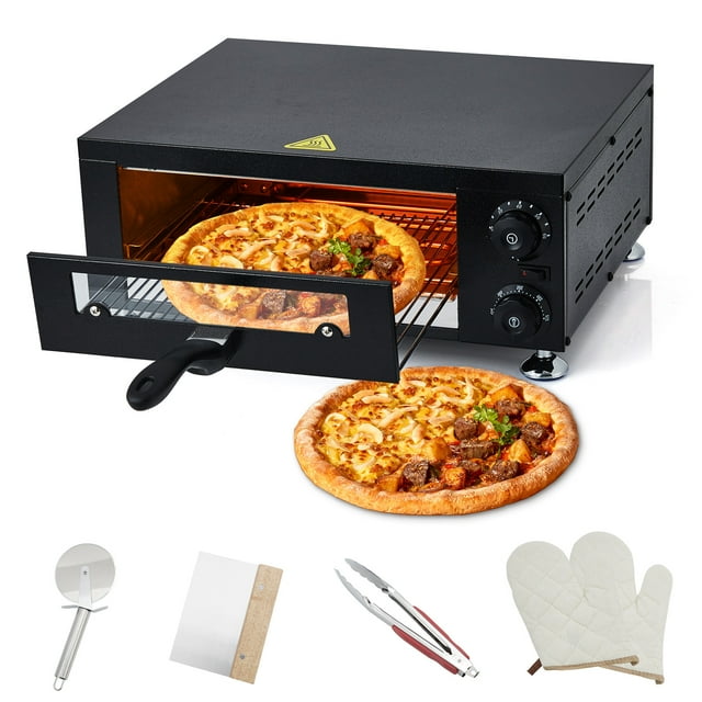 Four à Pizza Électrique pour Comptoir, Machine à Pizza Commerciale, Cuiseur à Pizza en Acier Inoxydable avec Minuterie et Température Réglable, Four à Pizza de Table pour Restaurant et Maison, Noir