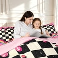 thumbnail image 4 of Manfei Modern Checkered King Size Comforter Sets,Geometric Check Comforters King Size,Black White Pink,Pink Reversible,3 Pieces,1 Comforter and 2 Pillowcases,3 Pieces,1 Comforter and 2 Pillowcases, 4 of 7