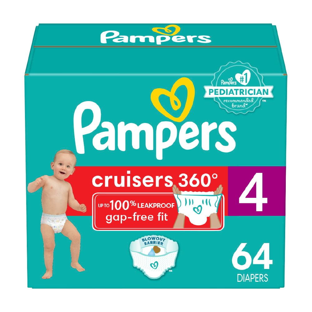Couches Pampers Cruisers 360°, ajustement jusqu’à 100 % sans fuites, conçues pour les bébés actifs, couche à enfiler, rabats rapides conçus pour faciliter les changements, taille 4 64 Unité