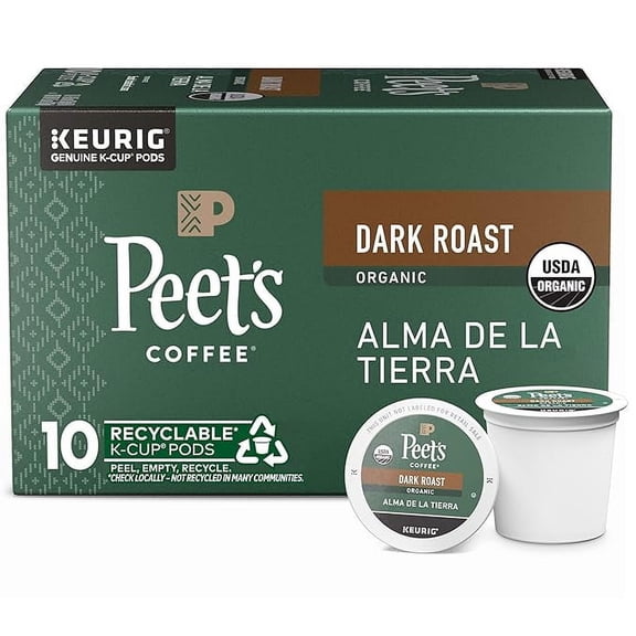 1x Peet's Coffee, USDA Organic Dark Roast Keurig K-Cup Pods - Alma de la Tierra 10 Count (1 Box of 10 K-Cup Pods)