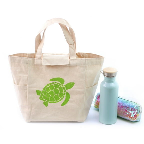 Canvas Cotton Lunch Bag with Storage Pockets, Plastic-Free