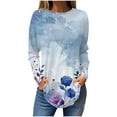 thumbnail image 2 of Viikei Long Sleeve Shirts for Girls,Women's Long-sleeved Crew-neck Drop Shoulder Casual Printed Blue XL, 2 of 5
