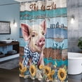 thumbnail image 6 of Piggy Flowers Shower Curtain, Country Farmhouse Cute Pig Animal Blue Brown Wooden Grain Waterproof Shower Curtain Set with 12 Hooks Lightweight Bath Curtains Fabric Bathroom Decor 60x72 Inches, 6 of 9