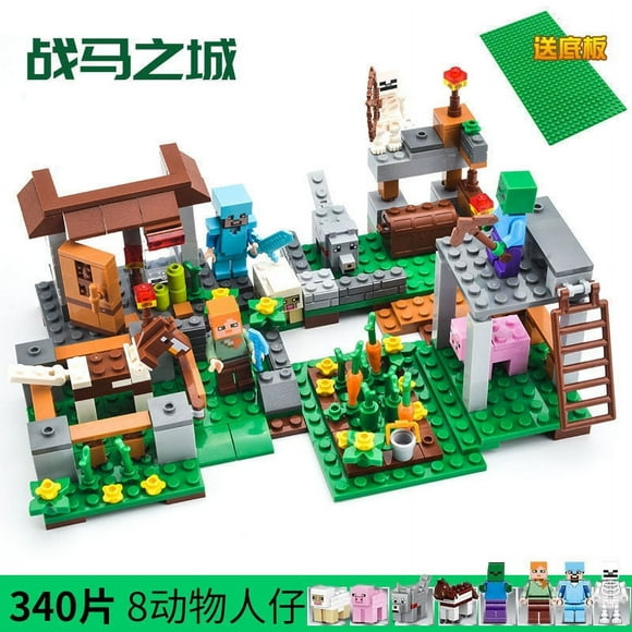Minecraft 4 in Warhorse City Minecraft Brick Construction Toy and Minifigures, Castle and Farm Building Set, Great Gift for Minecraft Players Aged 8 and up (340 Pieces)