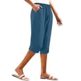 thumbnail image 4 of Lenpel Capri Pants for Women Elastic High Waisted Knee Length Wide Leg Pants with Pockets Summer Casual Cropped Trousers, 4 of 7