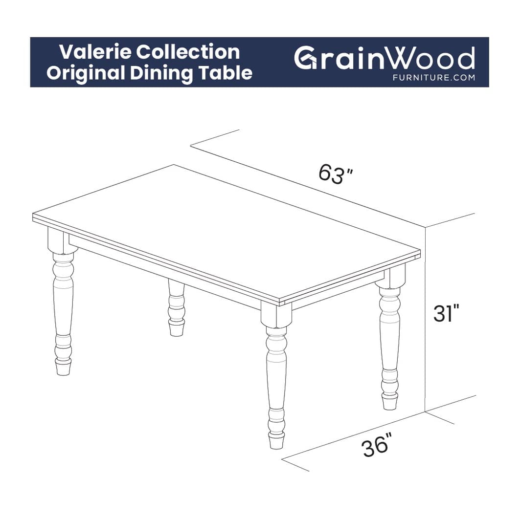 Grain Wood Furniture Valerie Original Solid Wood 63" Dining Table, Off-White