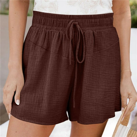 Idoravan Shorts for Women Clearance Women's Fashion Solid Color Casual Wide Leg Loose High Waist Lace-Up Shorts Pants