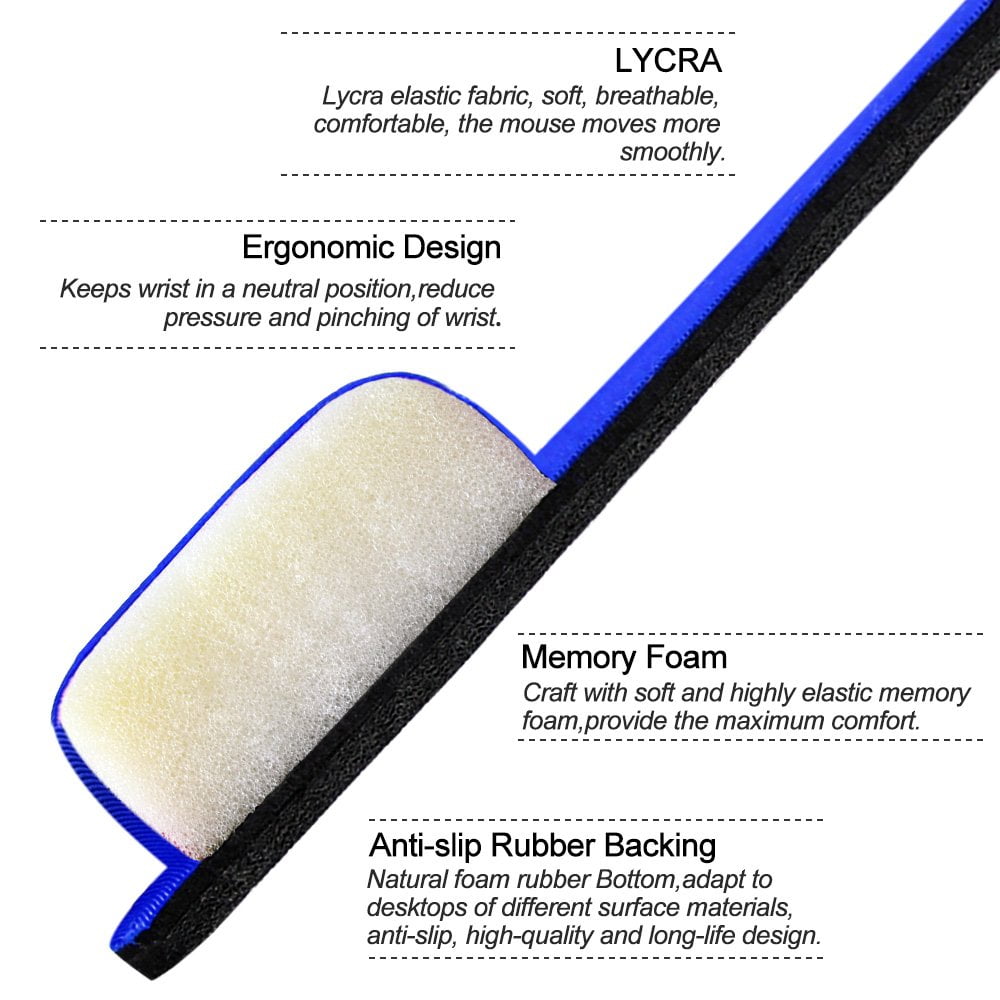 NEX Ergonomic Mouse Pad with Wrist Support, Memory Foam Keyboard Wrist Rest for Computer, Blue (NX-PAD002)