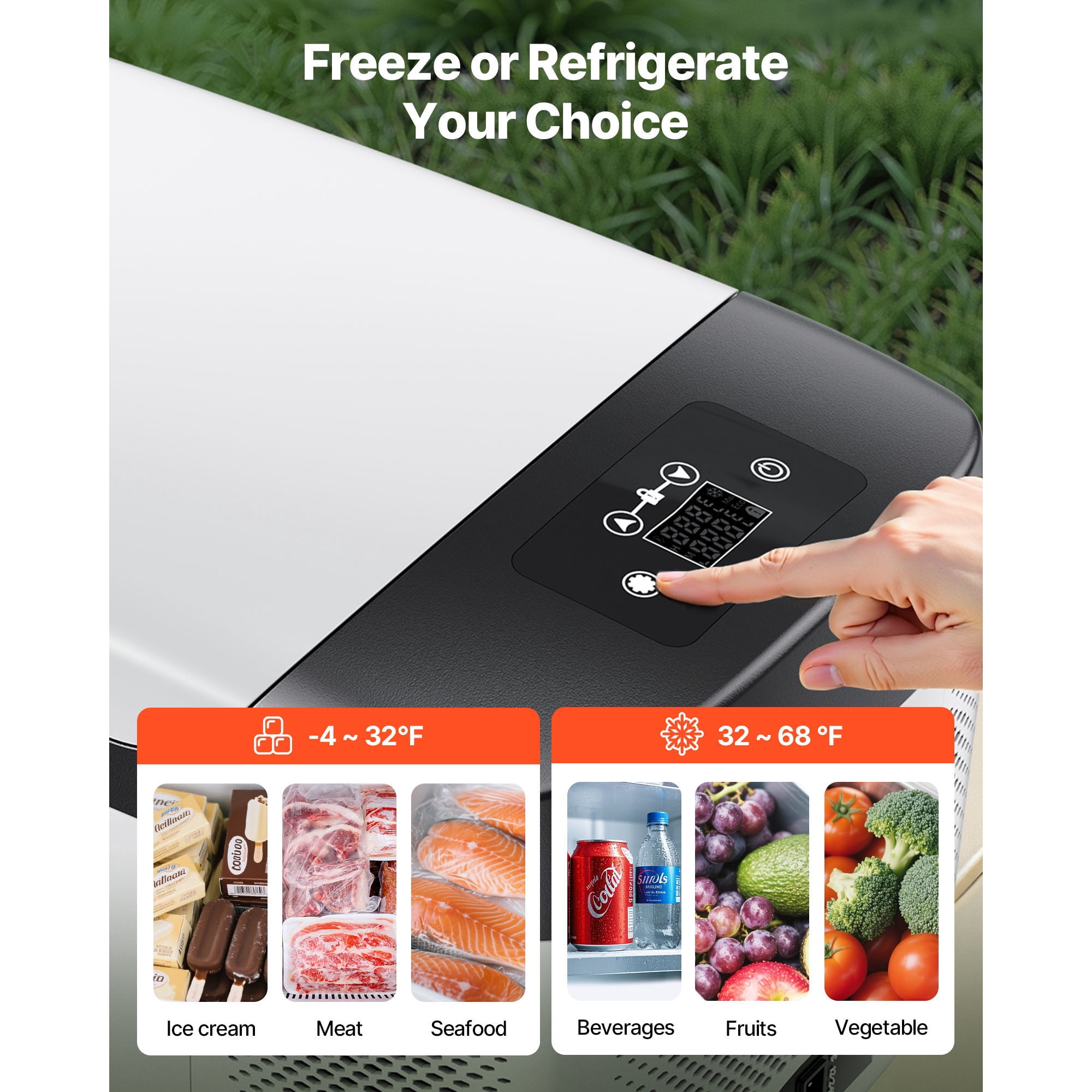 KFFKFF Portable Car Refrigerator, DC 12/24V AC100-240V Compressor Cooler, -4°F to 68°F Fridge with APP Control, 16 QT Freezer for RVs, Campsites, Boats, Camping, Fishing, 60W Electric Cooler