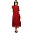 thumbnail image 6 of Bimba Women's Georgette Shirt Dress With Front Opening Formal 3/4 Sleeve Chic Dresses, 6 of 9