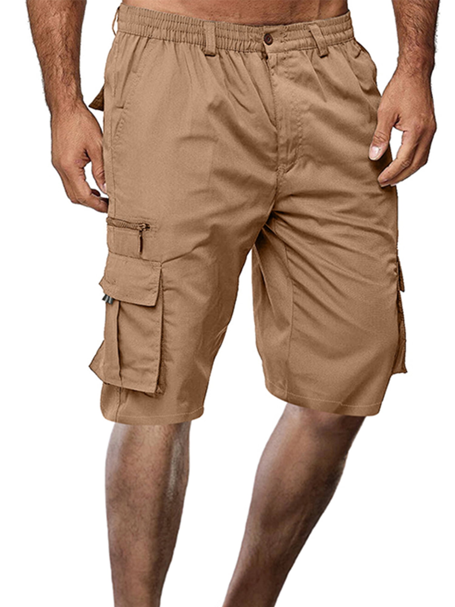 Men Shorts Cargo Relaxed Fit Elastic Waist Stretch Solid Color Summer Work Beach Casual Shorts with Pockets 