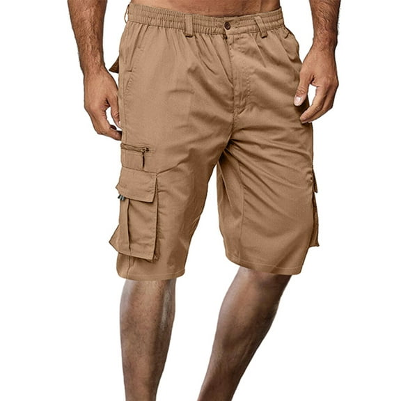 Inevnen Men's Capri Pant Twill Elastic Below Knee Cargo Shorts with 7 Pockets 3/4 Capri Long Shorts