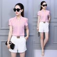 thumbnail image 3 of Women's White Shirt Female Short Sleeve Shirt Fashion Leisure Chiffon Office Blouse Tops, 3 of 4