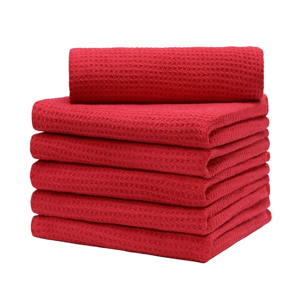 CarCarez Waffle Weave Microfiber Drying Towel, Red, 16 x 24 in, Pack of 6