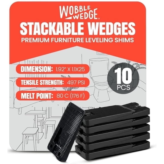 Wobble Wedge Flexible Plastic Shims, 10 Pack, Black – 1.92" x 1.11" x 0.25"