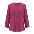 thumbnail image 6 of Aoiroe Women's Linen Shirts,Loose Fit Basic Tees Soft Short Sleeve T Shirts for Women Loose Fit Blouses Winter Clothes for Women Fashion Outfits Boho Clothing Wine 5XL, 6 of 7