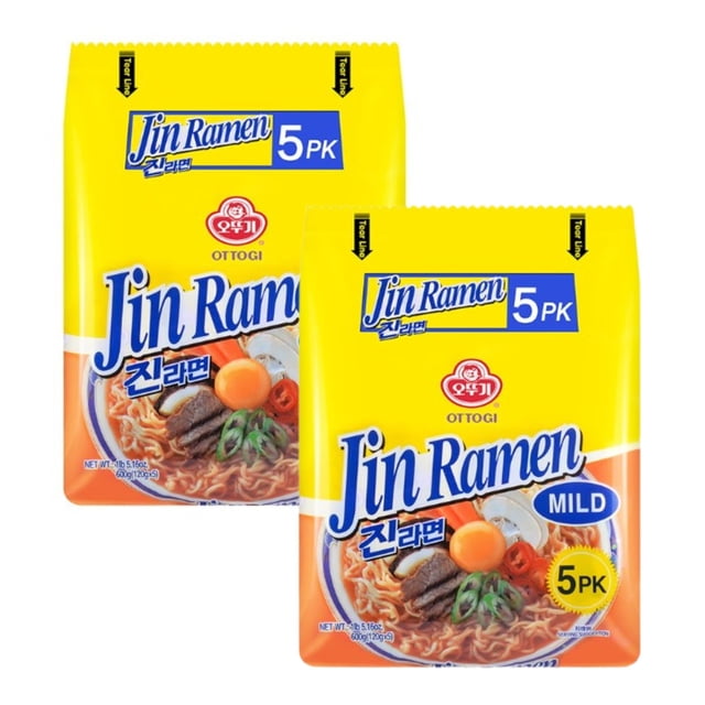 Sopa Instantánea Ramen Coreano Ottogi Jin Ramen Mild de Sabor Caldo de Res de un Pack de 10 Bolsas