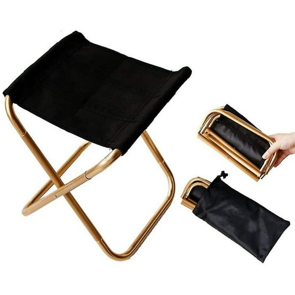Golden Mini Portable Folding Chair With Bag, Aluminium Compact Ultralight Folding Stool Seat With Carry Bag For Garden, Beach, Fishing, Hiking, Campin