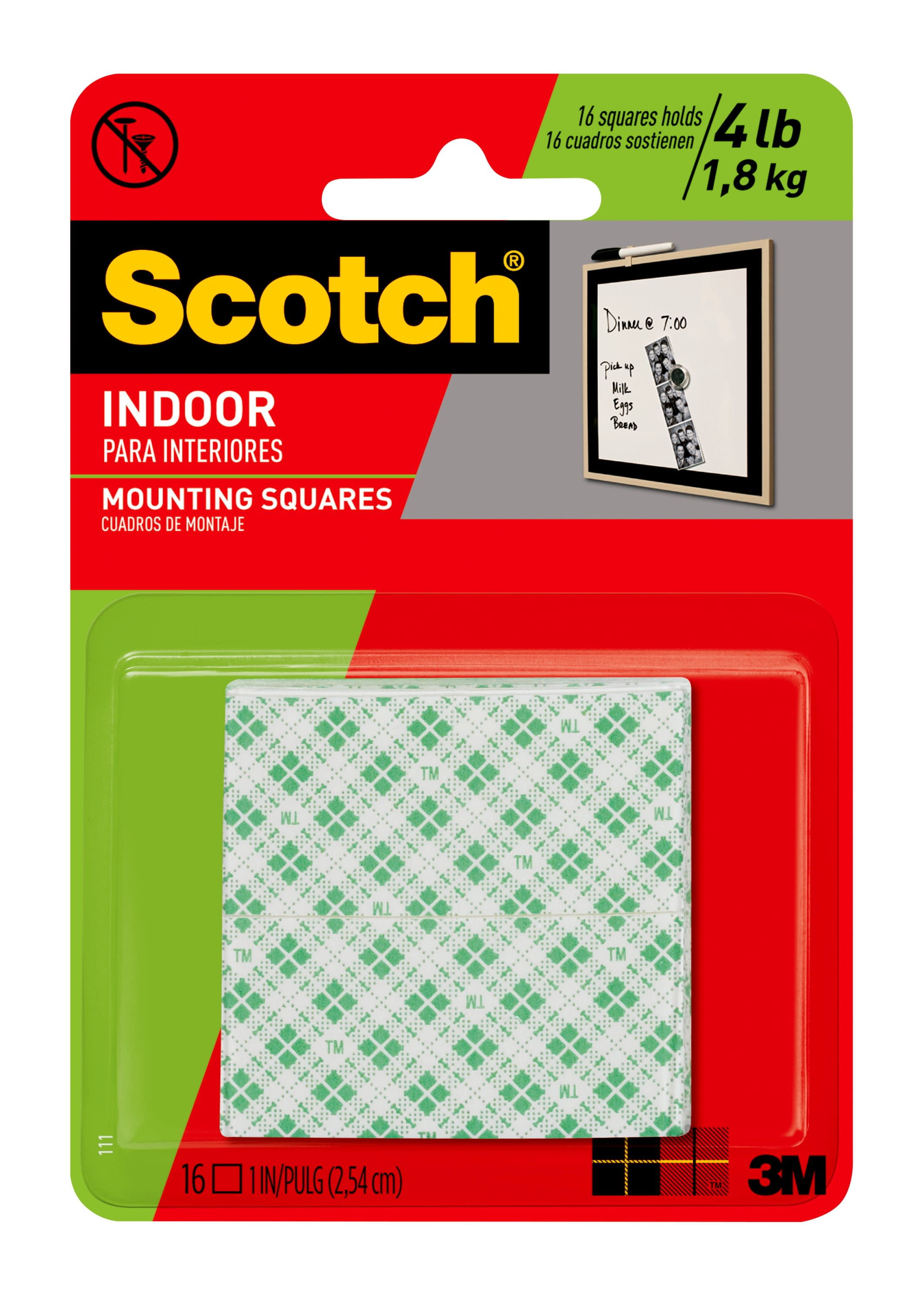 Scotch Indoor DoubleSided Mounting Tape, 1 in x 1 in, White, 16