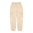 thumbnail image 5 of IVEYRTF Kids Solid Color Cargo Pants Elastic Waist with Pockets Loose Straight Leg Fall Winter Fashion Casual Trousers(Beige,9 Years), 5 of 6
