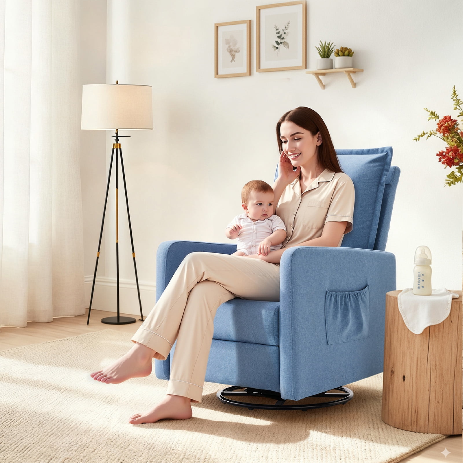 Techmilly Upholstered Glider Recliner Rocking Chair and Nursery Recliner for Nursery and Living Room, Bedroom, Linen Blue