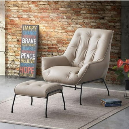 ACME Furniture Zusa Upholstered Leather Accent Chair and Ottoman in Khaki