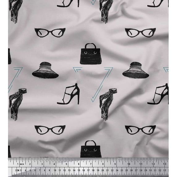 Soimoi Gray polyester Crepe Fabric Accessories Women Printed Craft Fabric by the Yard 42 Inch Wide