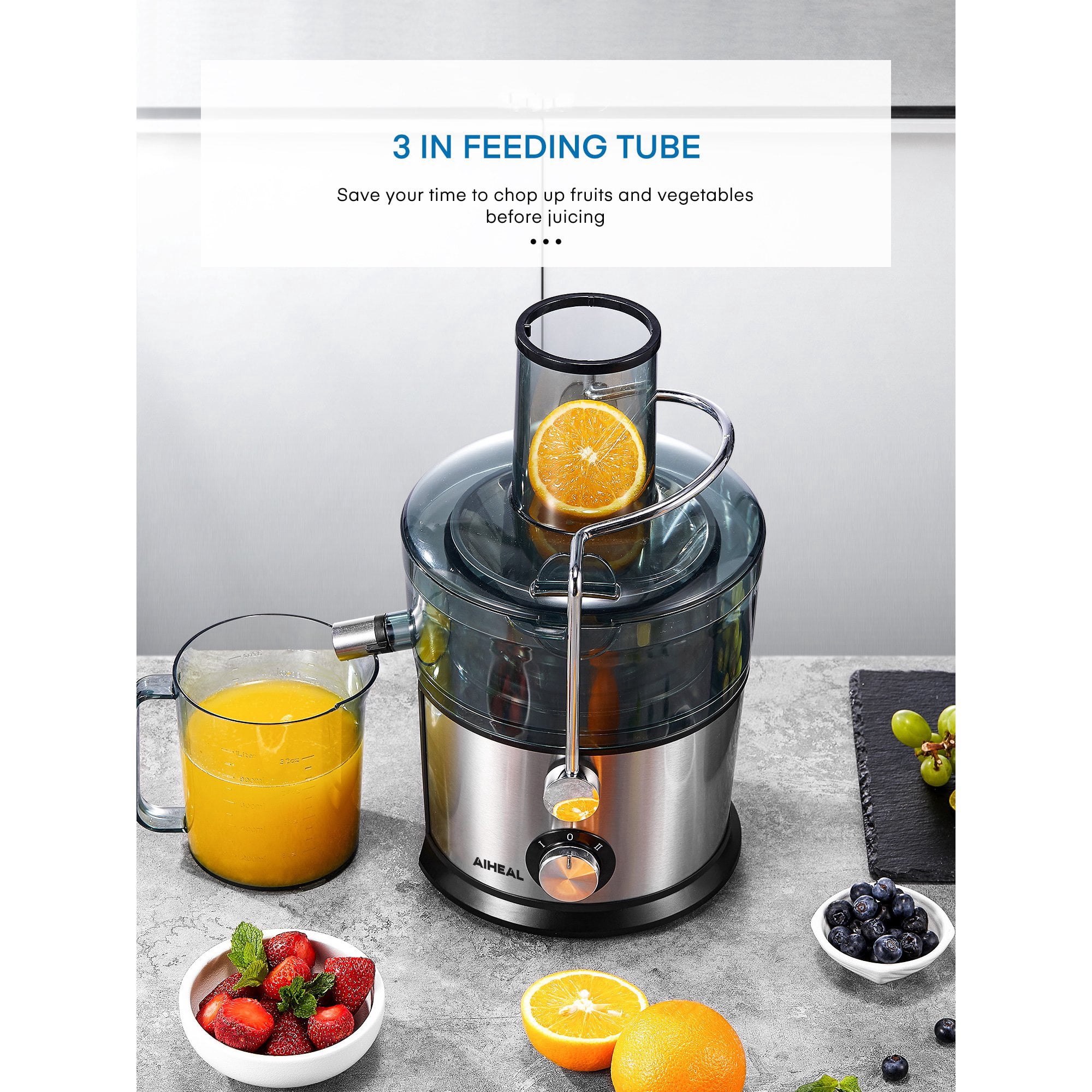 AIHEAL Juicer, Wide Mouth With 800W Juice Extractor, Quiet Motor, Easy to Clean, Silver