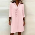 thumbnail image 5 of Ovbmpzd Ruffled Neck Summer Dresses for Women With 3/4 Sleeves Pink Knee Length Dresses V Neck Trendy Dresses, 5 of 6