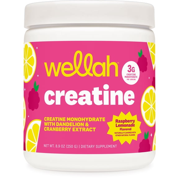 Wellah Creatine for Women (50 Servings) Raspberry Lemonade - 3g of Creatine Monohydrate Powder with D-Mannose & Cranberry Extract