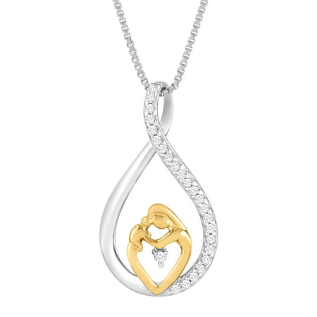 Duet 1/6 ct Diamond Mother's Jewel Pendant Necklace in Sterling Silver & 14kt Gold