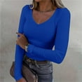 thumbnail image 2 of Long Sleeve Shirts For Women V Neck Ribbed Knit Casual Tops Tee Slim Basic Shirt Womens Long Sleeve Tops, 2 of 4