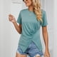 thumbnail image 2 of Camiseta informal de verano de manga corta con abertura en el dobladillo delantero plisado con cuello redondo para mujer, 2 of 8