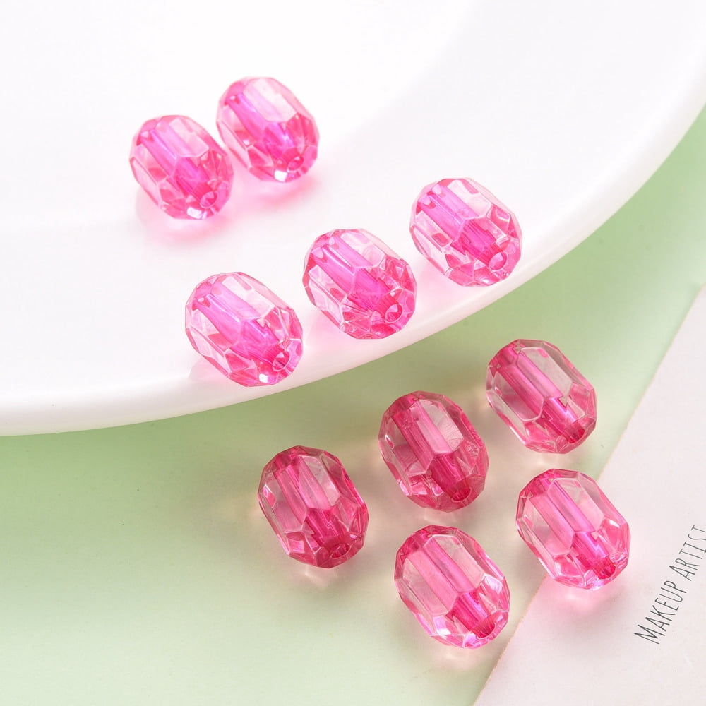 Transparent Acrylic Beads Oval Faceted Hot Pink 14x10x10mm Hole: 2mm 377pcs/500g