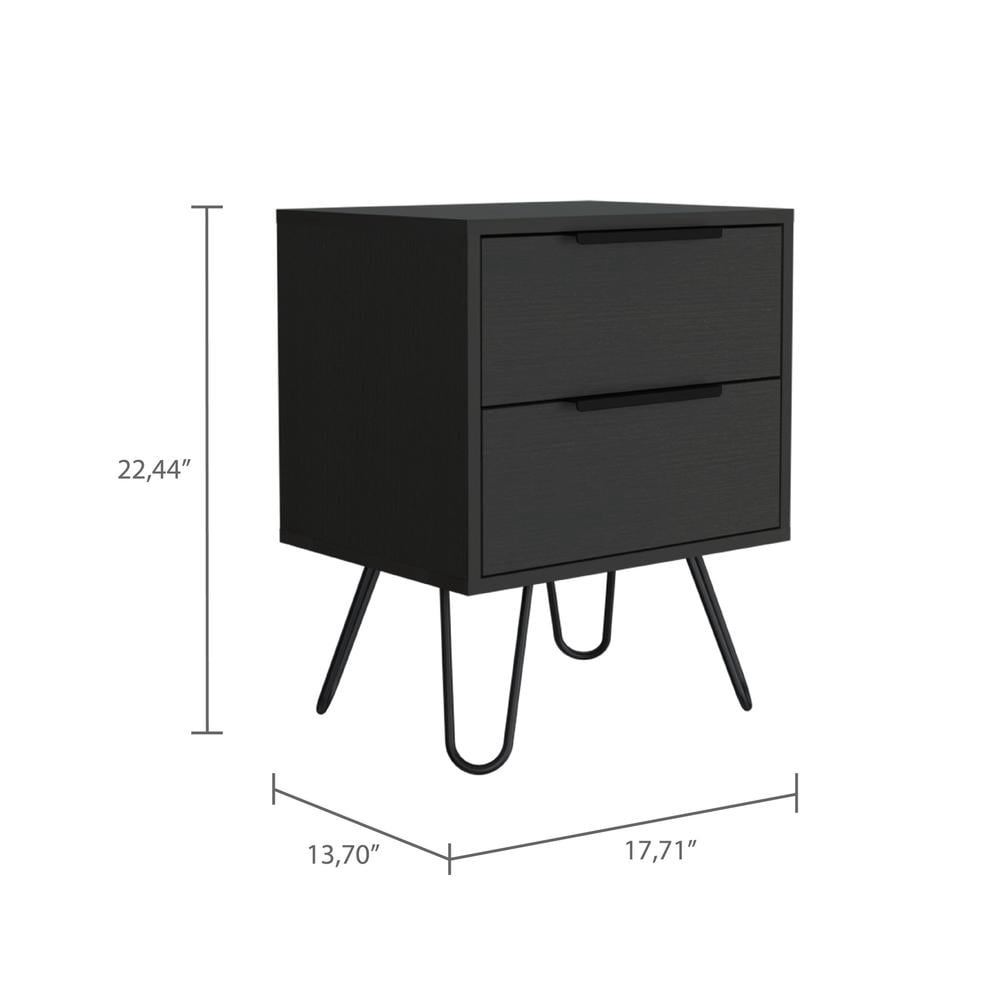 HomeRoots 478271 22 in. Black Wengue Two Drawer Nightstand