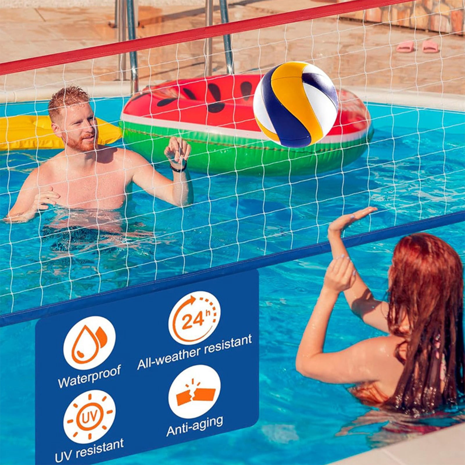 Portable Volleyball Net - Nylon Pool Volleyball Set with Tension Adjustment, Waterproof Beach Volleyball Kit for Outdoor Games, Red, JASKFLY