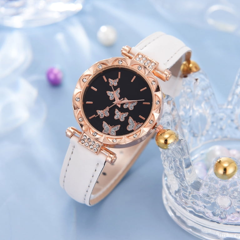 GOLD BLING DIAMOND WATCH AND CRYSTAL BUTTERFLY BRACELET SET Amazon.com: KANGQL Women Watch, 6pcs/Set Luxury Watch Women  main image 3