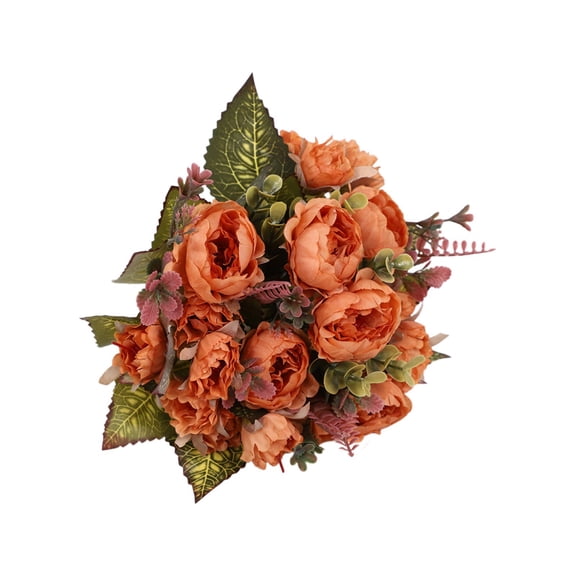 Cosmug Artificial Retro Peony Flowers, Realistic Fake Small Peony Bouquets, Elegant and Lifelike, for Home Decor, Wedding, Table Centerpieces and Mother's Day Gifts (Orange)