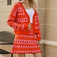 thumbnail image 5 of Women Sweater Coat Skirts Set Plaid Print V Neck Button Closure Long Sleeves Elegant Knitted Suit Orange S, 5 of 6