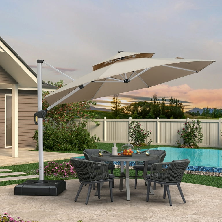 heavy duty double vented patio umbrellas ABCCANOPY 15FT Sided Pool Umbrella with Base, Outdoor Porch Umbrella for Poolside, Lawn, Backyard (Green) stable setup 10 Feet 3 Tier Outdoor