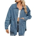 thumbnail image 2 of uublik Denim Jacket for Women Blue Fashion Dressy Casual Long Sleeve Stretchy Denim Jackets Western Shacket Jacket with Pockets, 2 of 5