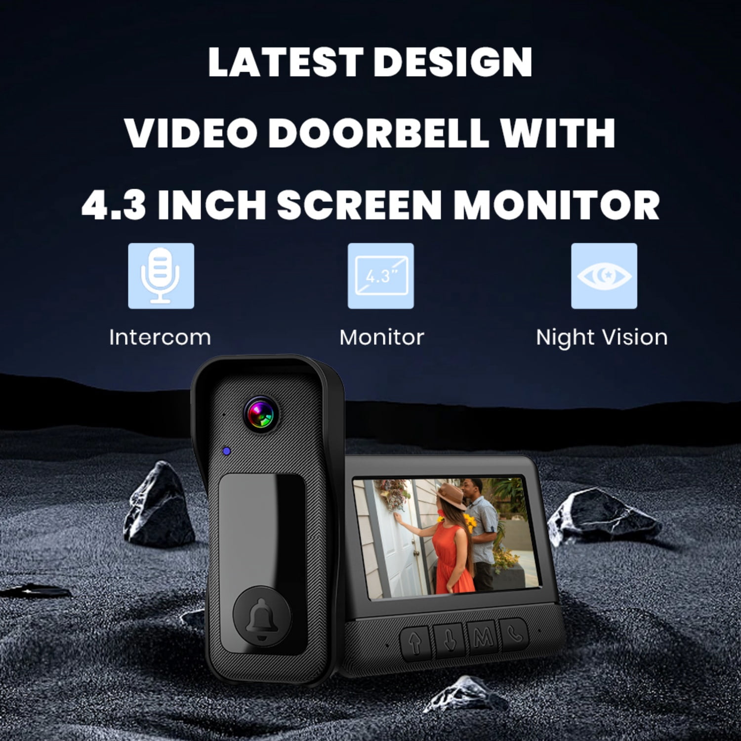 Visual smart doorbell with 4.3-inch color display, 0.3 megapixel camera for home security