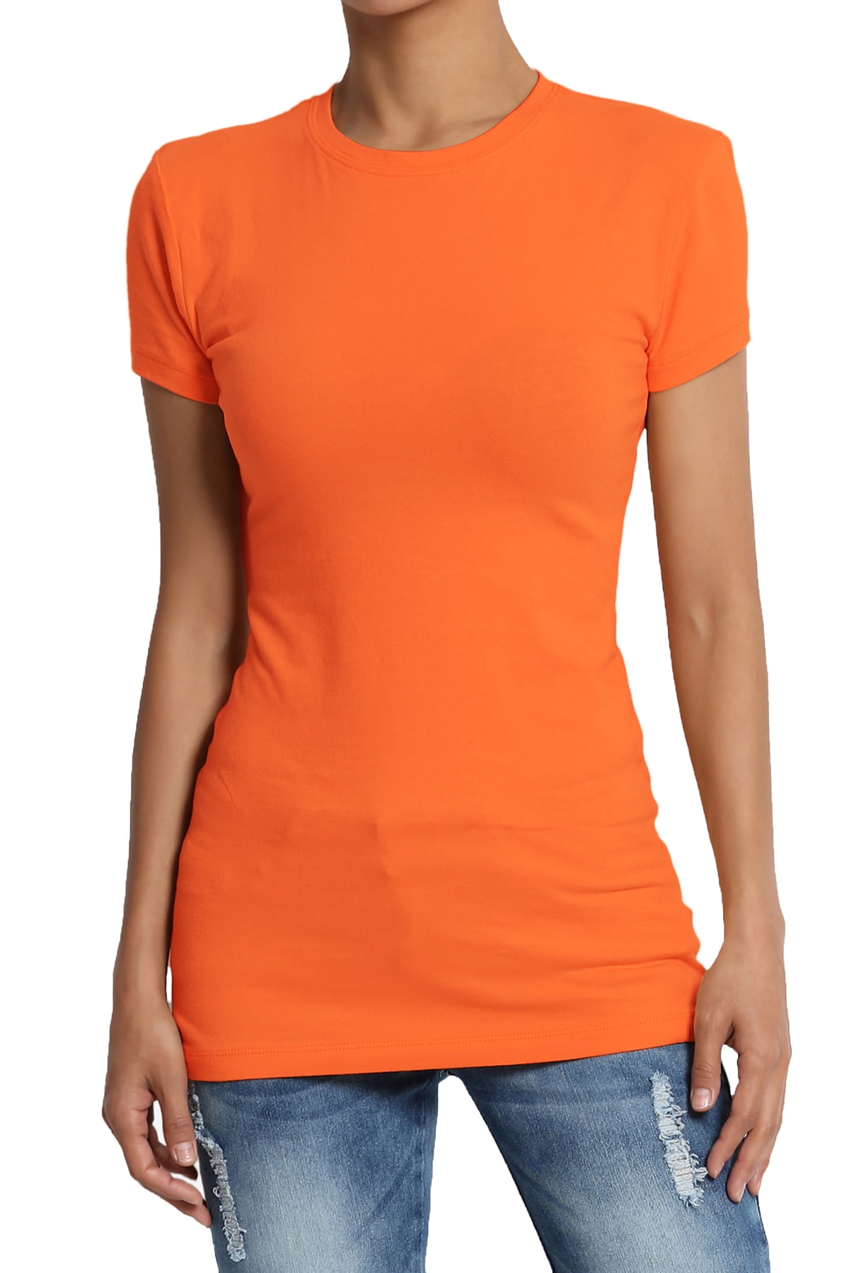 TheMogan Women's Baisc Crew Neck Short Sleeve Tee Stretch Plain Cotton