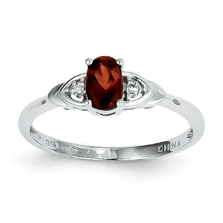 Gemstone Oval Ring - 14k White Gold 6x4 Oval Genuine Garnet Diamond Ring. Gem Wt- 0.61ct