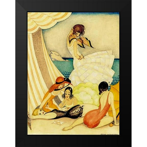 Wegener, Gerda 12x14 Black Modern Framed Museum Art Print Titled - Five women at a beach