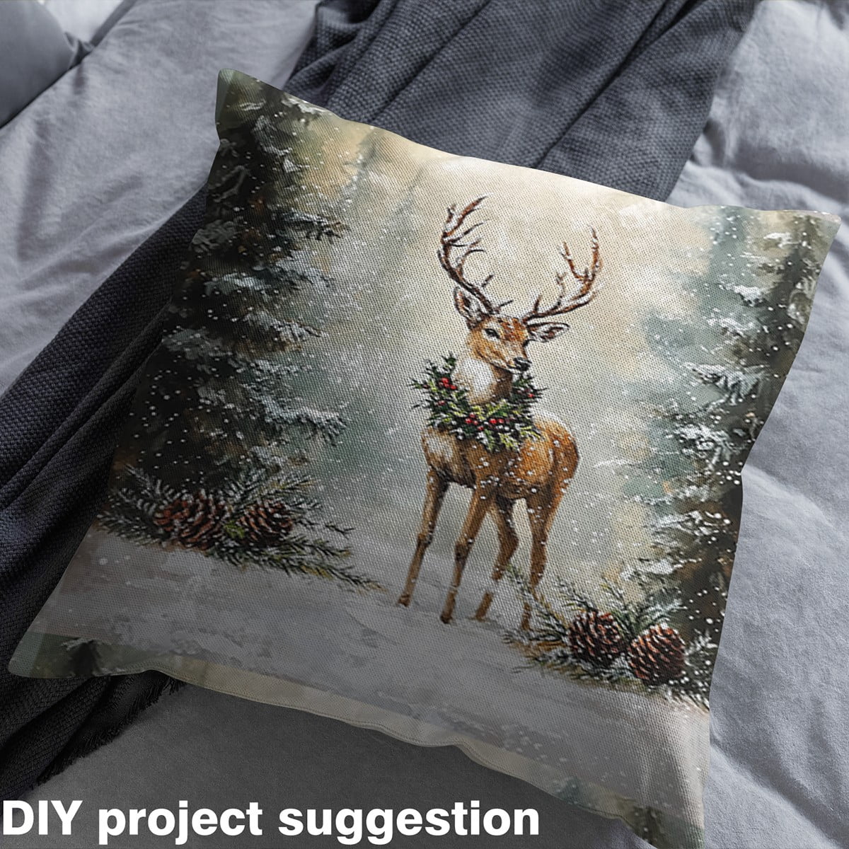 Feelyou Deer Animal Fabric by the Yard 3 Yards for Kids, Merry Christmas Home Decor Fabric by the Yard, Jungle Xmas Tree Sewing Fabric, Lightweight Room Decor