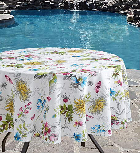 Benson Mills Yellow/White Beach Stripe Spillproof Indoor/Outdoor Tablecloth 